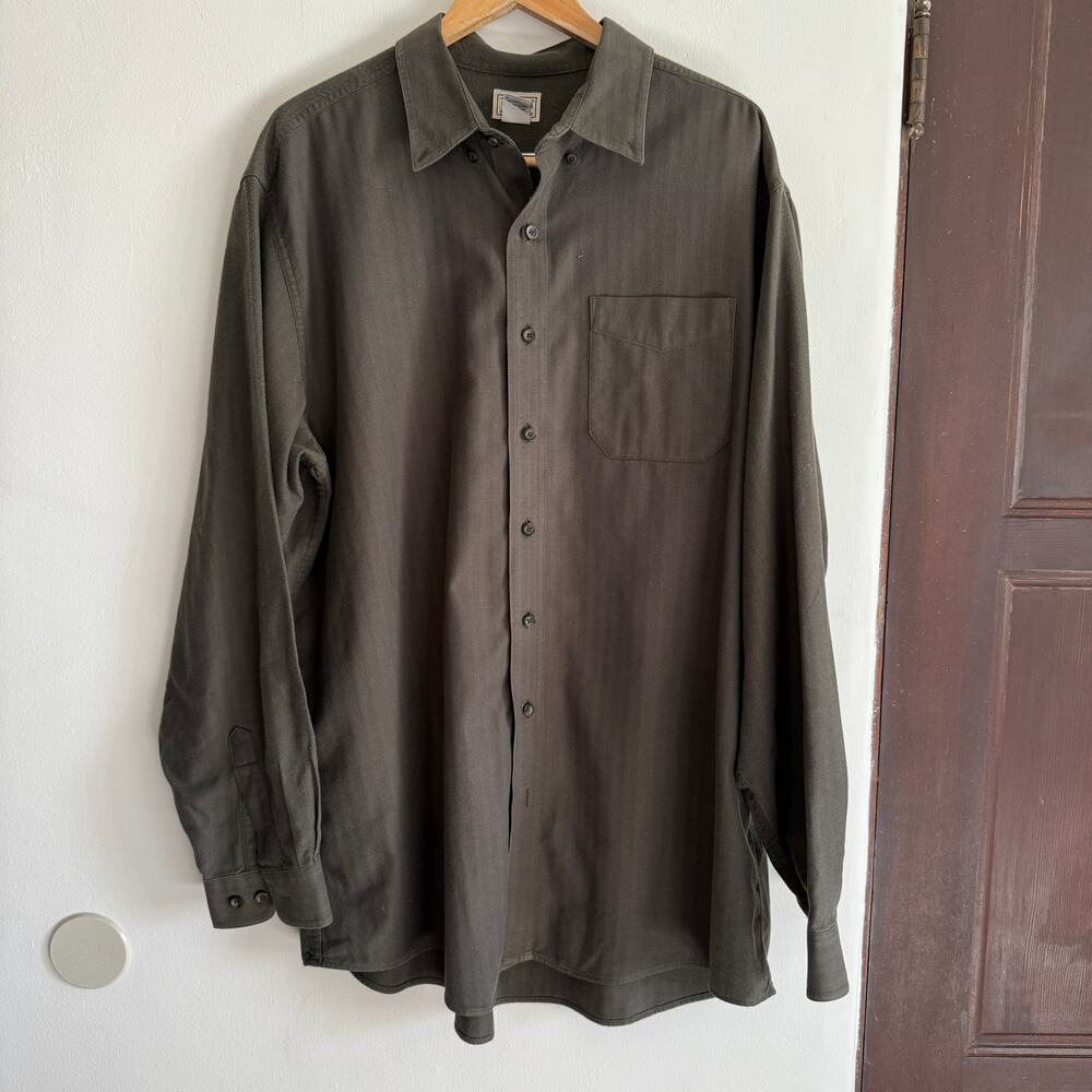 L.L. Bean | Olive 100% Cotton Herringbone Button down Classic Shirt | XL Tall